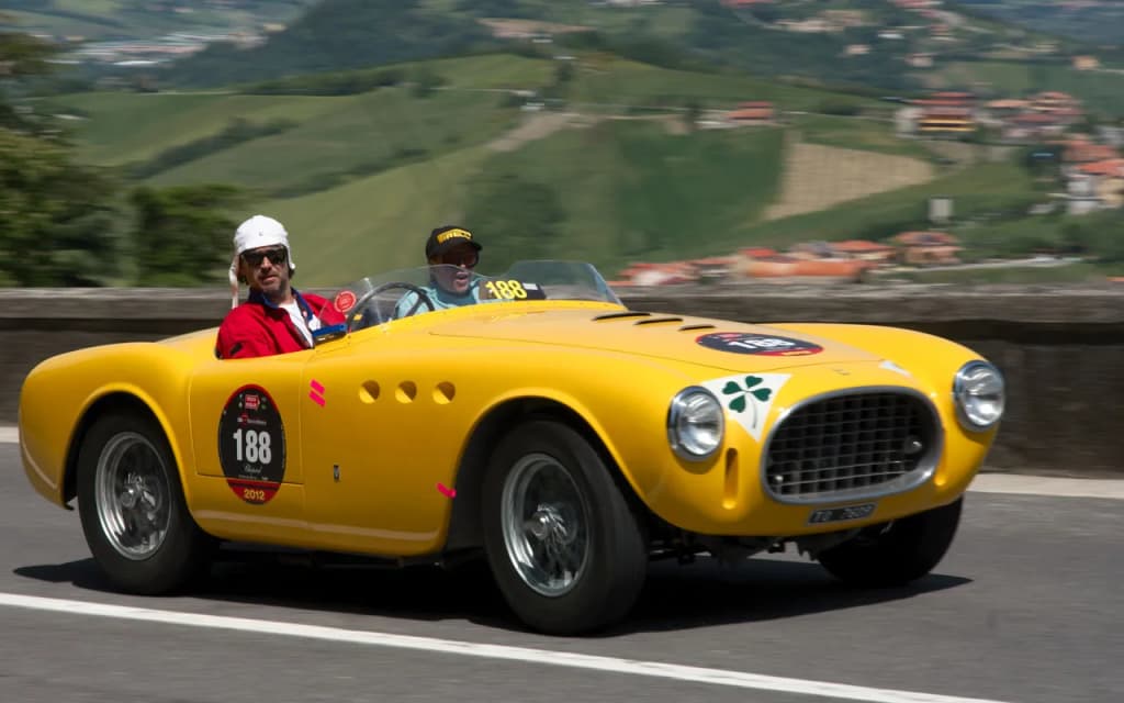 1952 Ferrari 225 Sport Vignale Spyder s/n 0198ET Tuboscocca. Team: Drivers: Marc Newson, Charlotte Stockdale. At the 2012 Mille Miglia