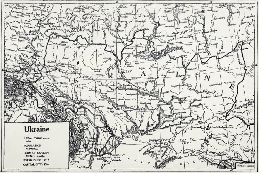 Map of Ukraine from page 2 of the 1920 “Memorandum to the government of the United States on the recognition of the Ukrainian People’s Republic,” written by Jul