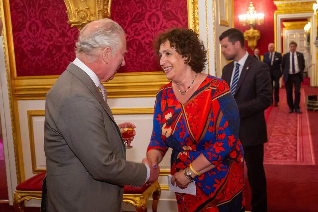 LONDON, UK. 20 June 2023. His Majesty The King meets Ambassador to Ukraine Melinda Simmons at a reception at St James Palace on the eve of the Ukraine Recovery