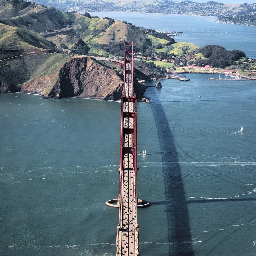 Aerial view of the Golden Gate Bridge from the southern direction. Photo taken from a Cessna 172M .