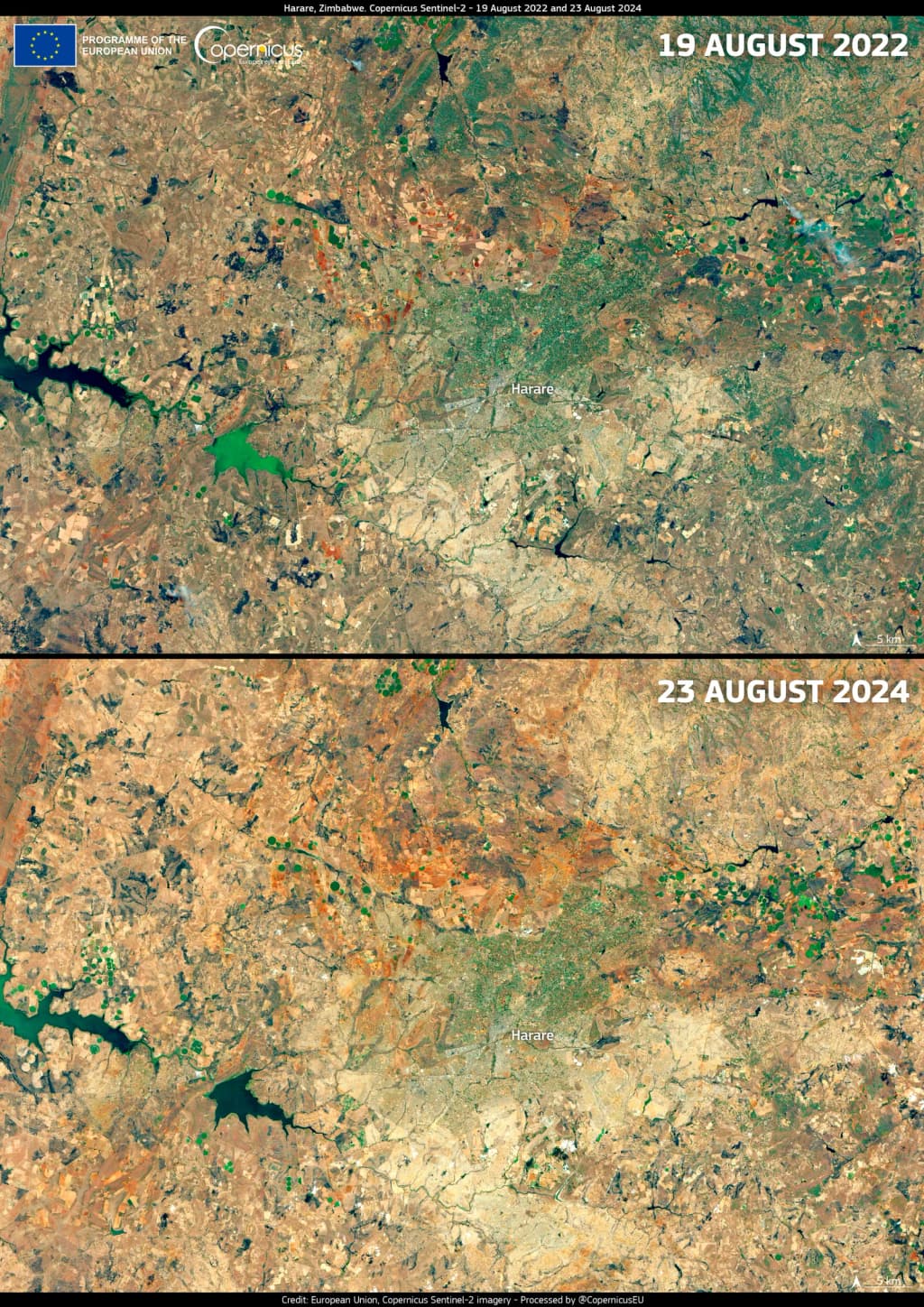 Zimbabwe is facing a severe El Niño-induced drought. The drought has severely affected subsistence agriculture, which supports 70% of the population. Crop yield