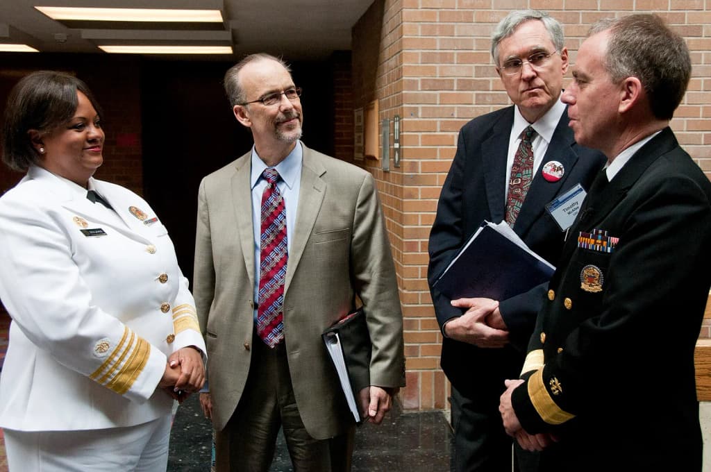 June 14, 2012; (left to right) Surgeon General Dr. Regina Benjamin, Dr. Lawrence Deyton, director of the FDA Center for Tobacco Products; Dr. Tim McAfee, direct