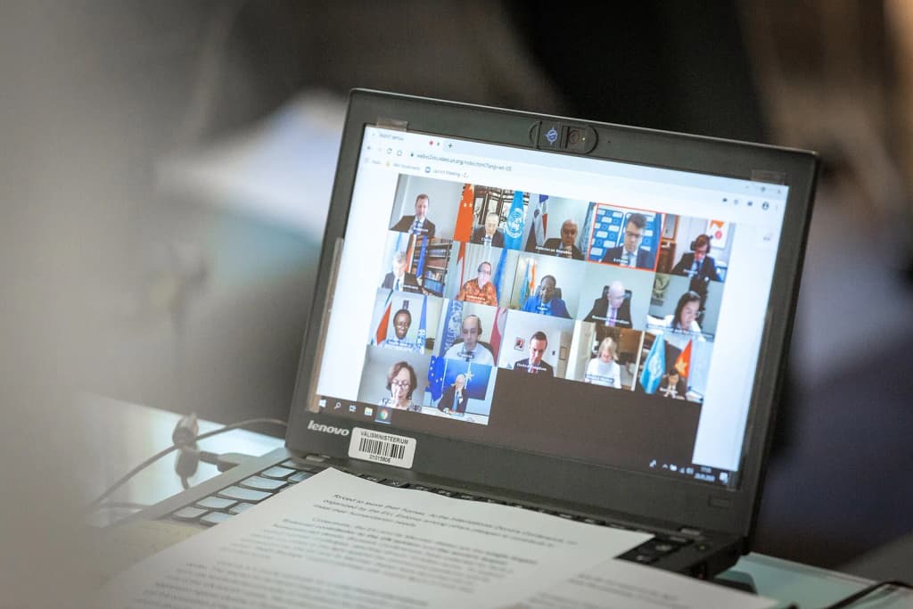 Virtual meeting of United Nations Security Council during COVID-19 pandemic.