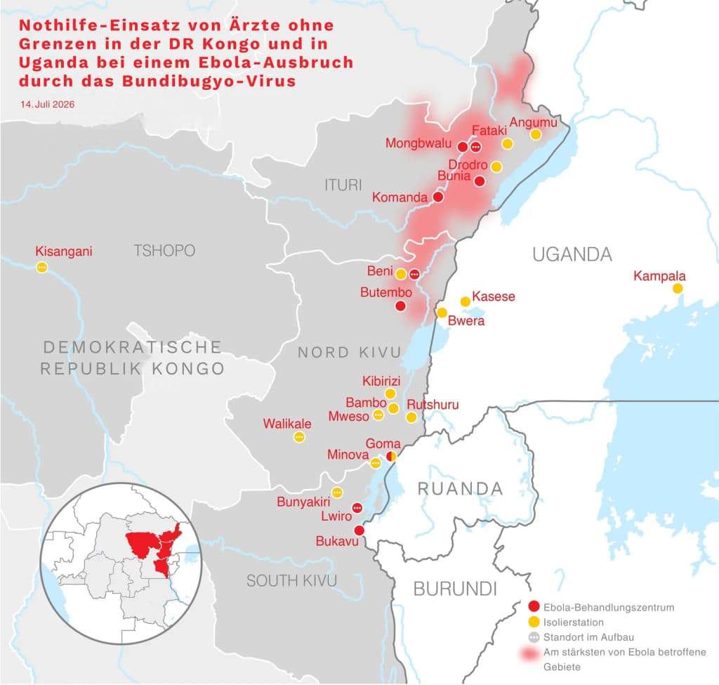 Emergency response of Doctors Without Borders/Médecins Sans Frontières (MSF) in the DR Congo and Uganda during an Ebola outbreak caused by Bundibugyo virus (as