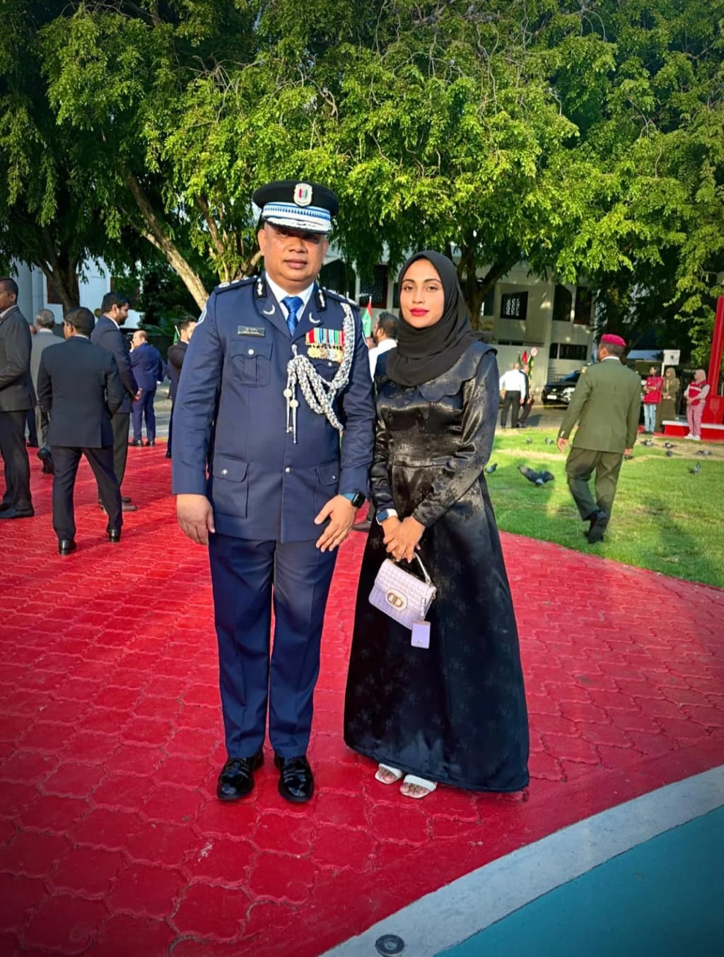Aishath Eesha Ashraf with the Commissioner of Police, Naveen Ismail