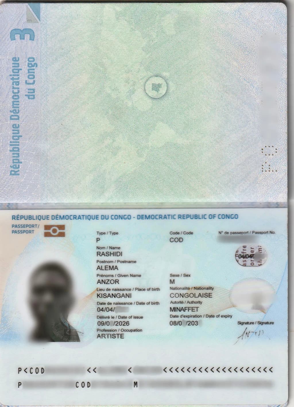 Democratic Republic of the Congo passport: Anzor Alem