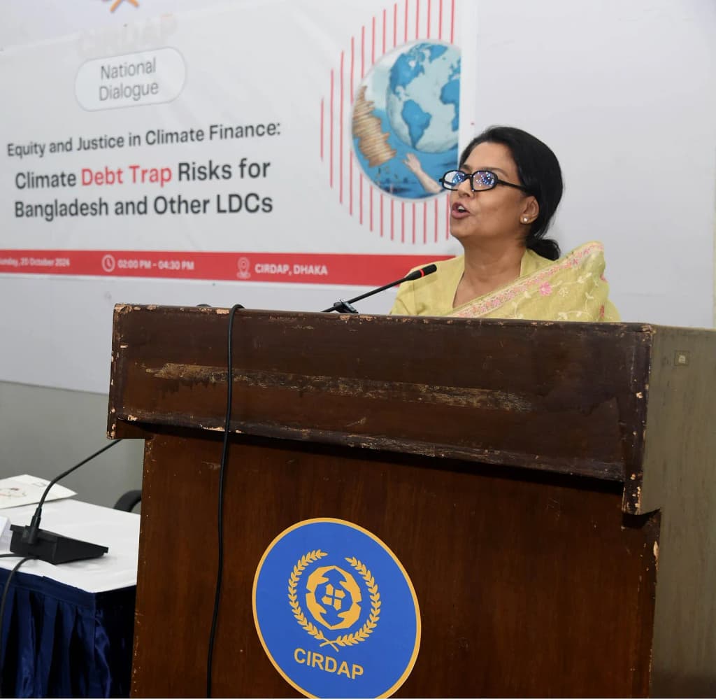 Syeda Rizwana Hasan, Advisor on Environment, Forests, and Climate Change, delivered the keynote speech at a seminar titled "Equity and Justice In Climate Financ