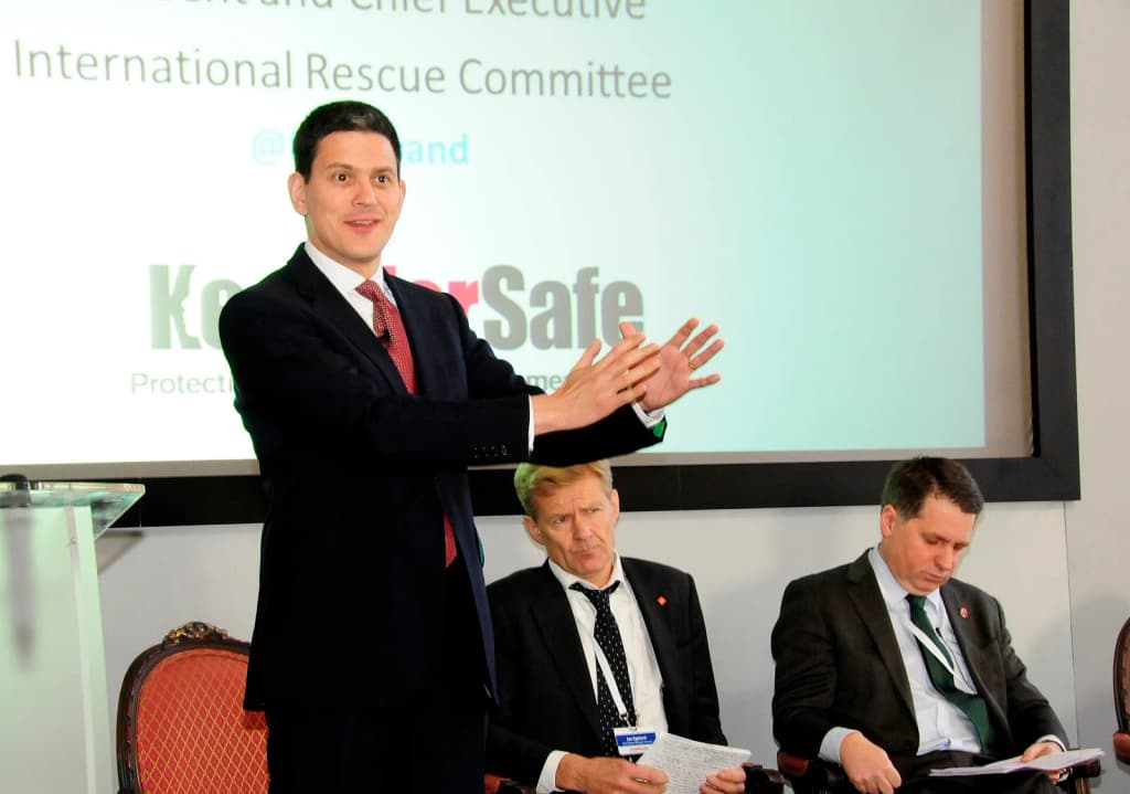 David Miliband, President and CEO of International Rescue Committee, takes part in panel discussion on the implementation on the ground. Leading humanitarian ag