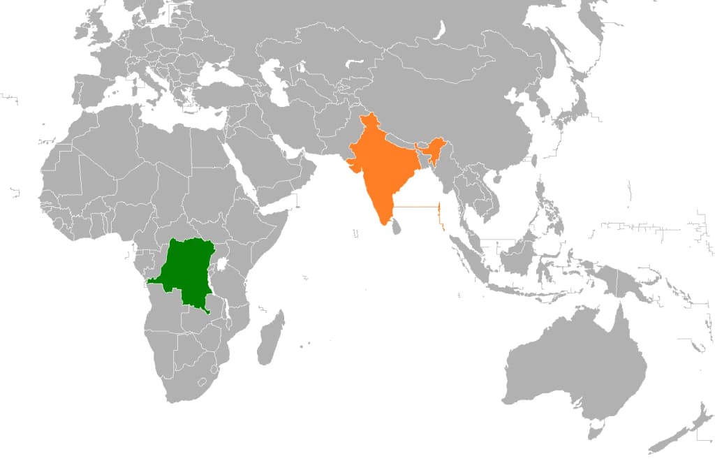 Map showing the locations of both the DR Congo and India