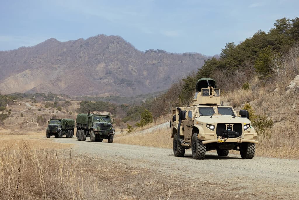 U.S. Marines with 3d Battalion, 12th Marine Regiment, 3d Marine Division participate in convoy maneuvers and immediate action drills during Korea Marine Exercis