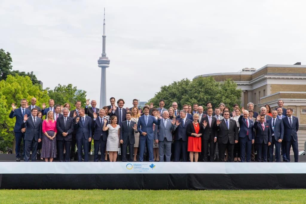 Participants in the Ukraine Reform Conference, including world leaders and government officials, in Toronto, Canada, 4 July 2019.