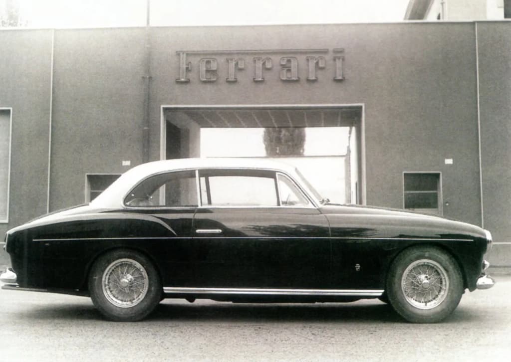 1951 Ferrari 340 America Ghia Coupe s/n 0130A at Ferrari customer dept in 1951 (Viale Trento Trieste, Modena; not the Maranello factory). It was the show car at