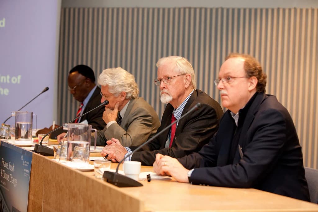 From left to right: Chair: Ibrahim Lipumba, chairman, Civic United Front of Tanzania. Alain de Janvry, Professor, University of California at Berkeley. Per Pins