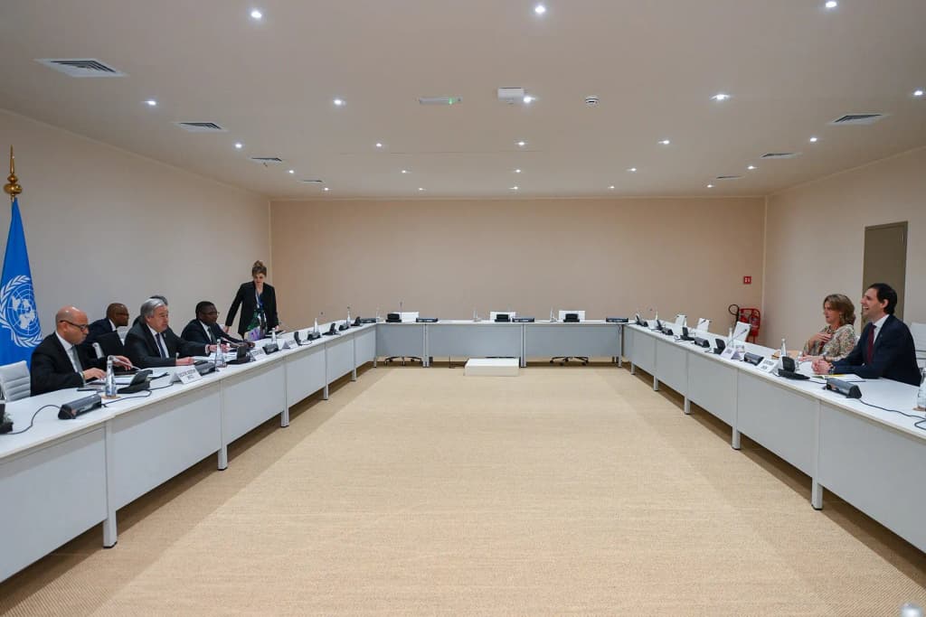 António Guterres, 3rd from the left, and Teresa Ribera, 2nd and Wopke Hoekstra, 1st from the right