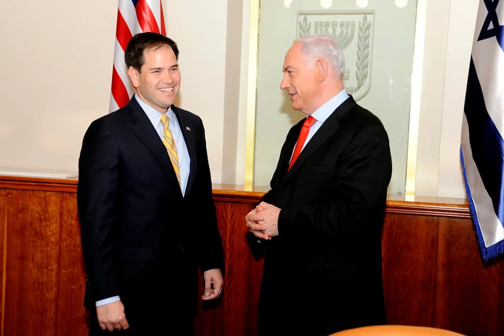 U.S. Senator Marco Rubio meeting in February 2013 with Israeli Prime Minister Benjamin Netanyahu during trip to Jordan and Israel.