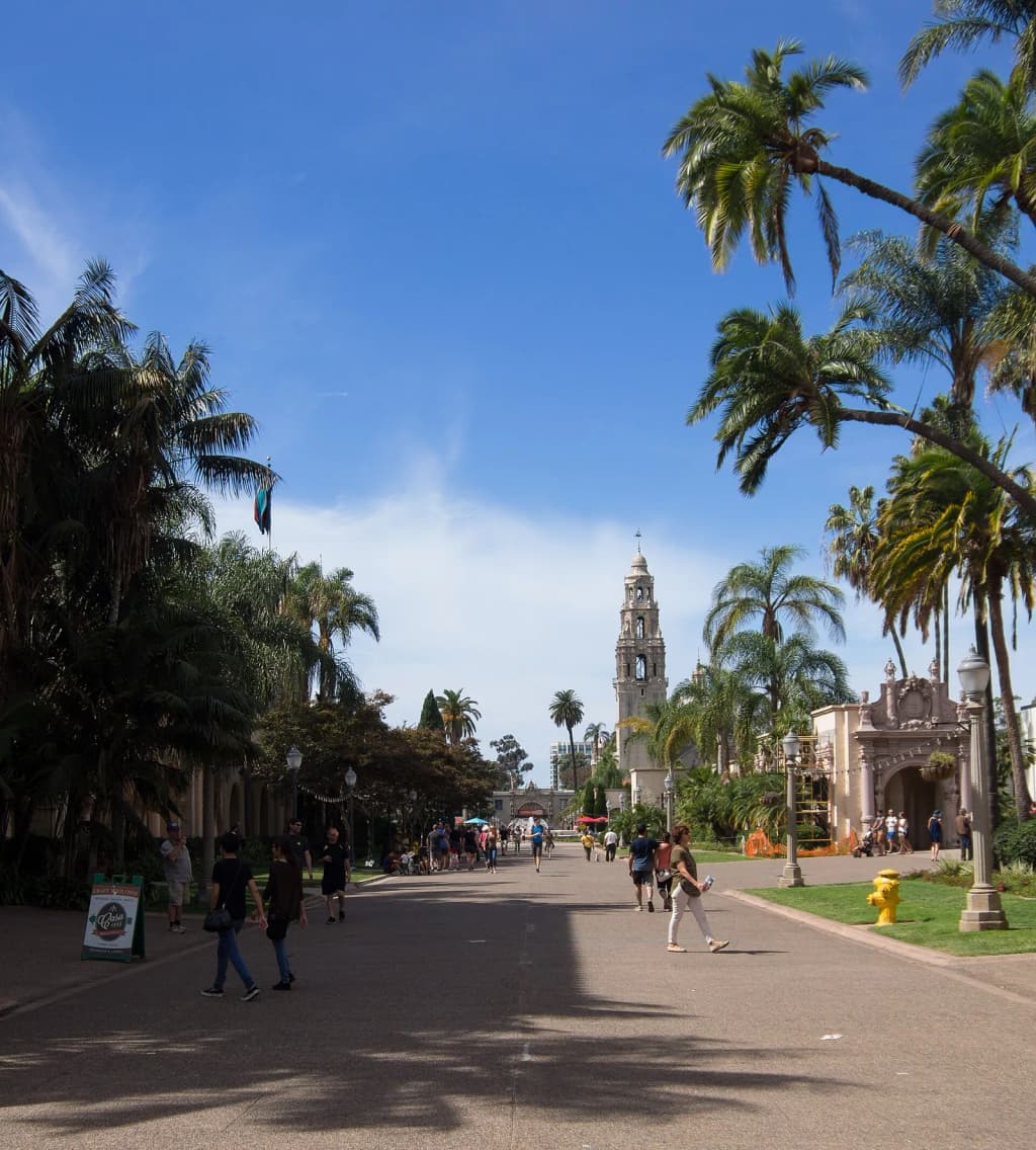 On El Prado in Balboa Park, looking west. In the El Prado Complex. Taken during the WikiConference North America 2016 Culture Crawl.