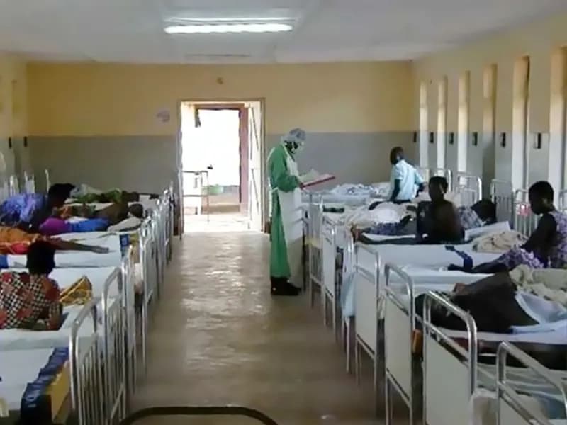 Original caption states, "Outbreak of Ebola hemorrhagic fever, Uganda, 2000. The isolation ward of Gulu Municipal Hospital, Gulu, Uganda, during an outbreak of