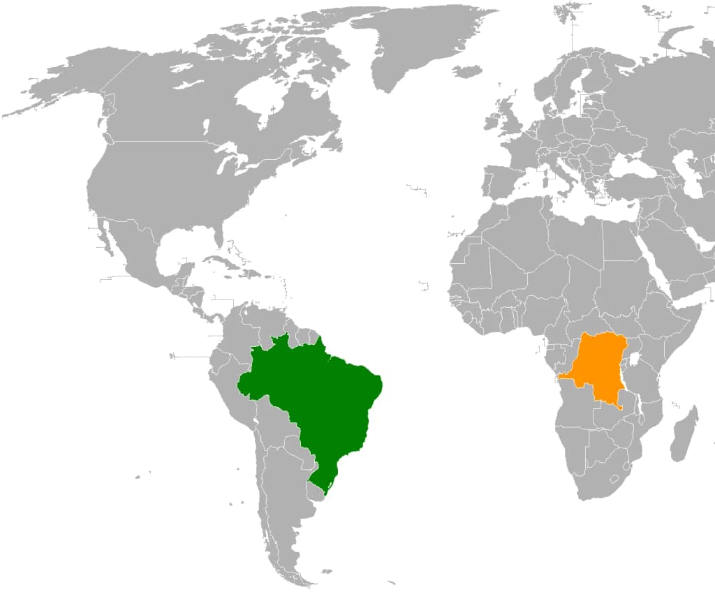 Map showing locations of both Brazil and the DR Congo