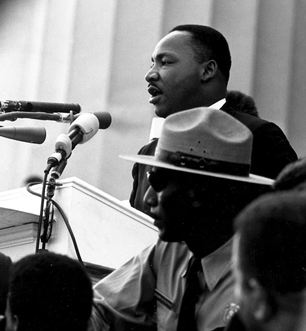 Dr. Martin Luther King giving his " I Have a Dream " speech during the March on Washington in Washington, D.C. , on 28 August 1963.