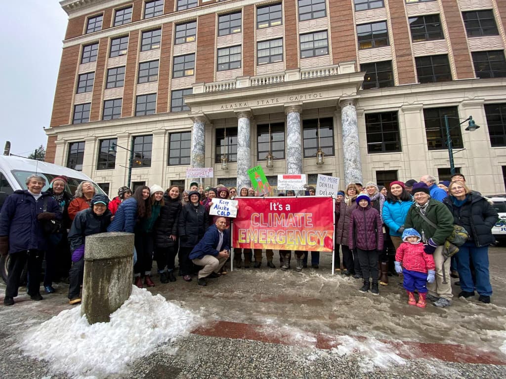 Climate Emergency demostration organised by 350 Juneau, 4th Street, Juneau, Alaska.