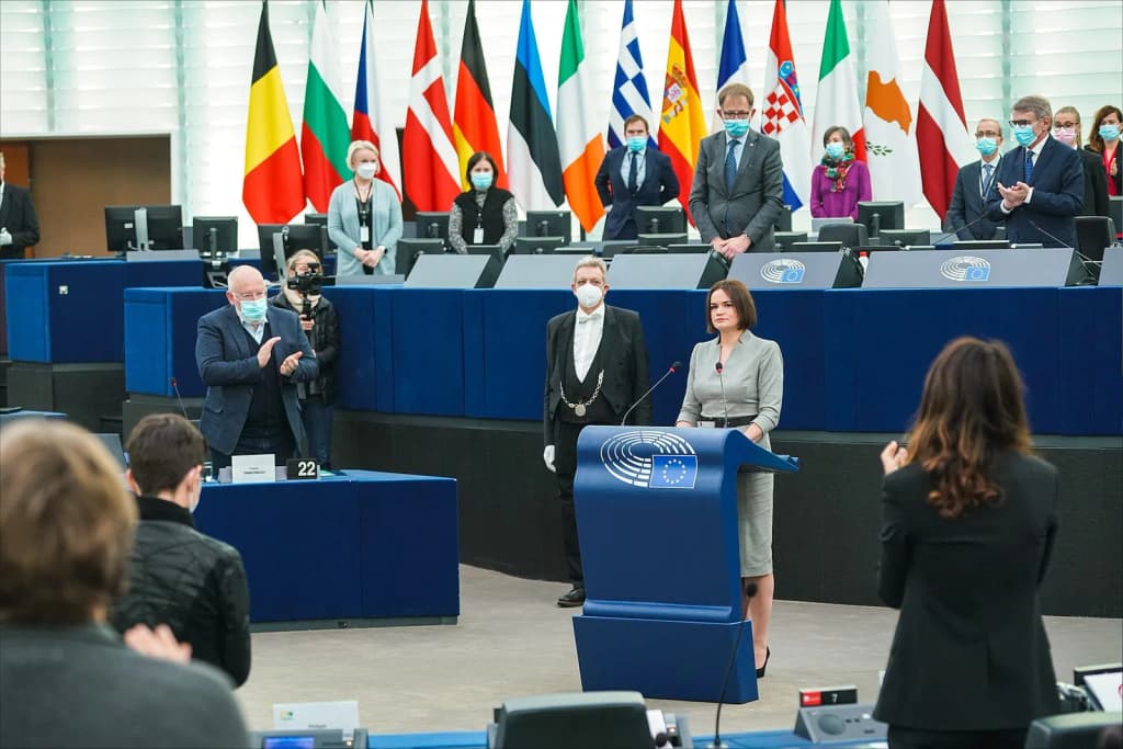 Sviatlana Tsikhanouskaya spoke to MEPs about the continuing crackdown on dissenting voices in Belarus and called on the EU to take firm action against the regim