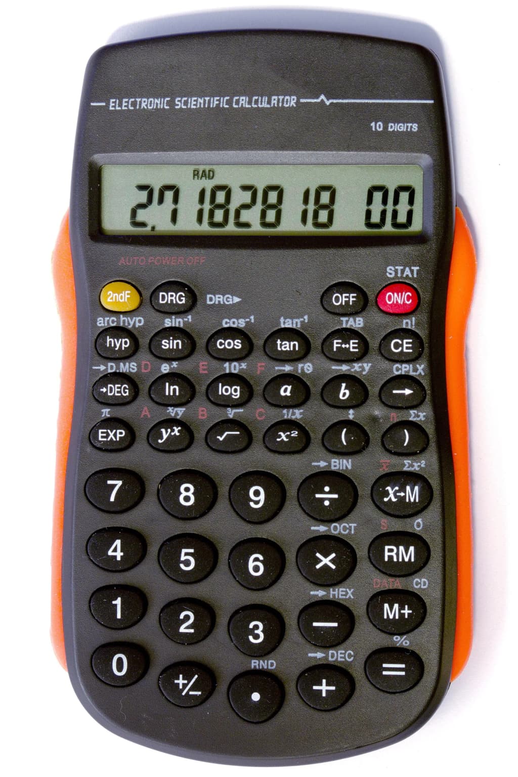 Generic 10 digit "Electronic Scientific Calculator" bought for £1 at Poundland during February 2020. (Front view showing numeric display.)