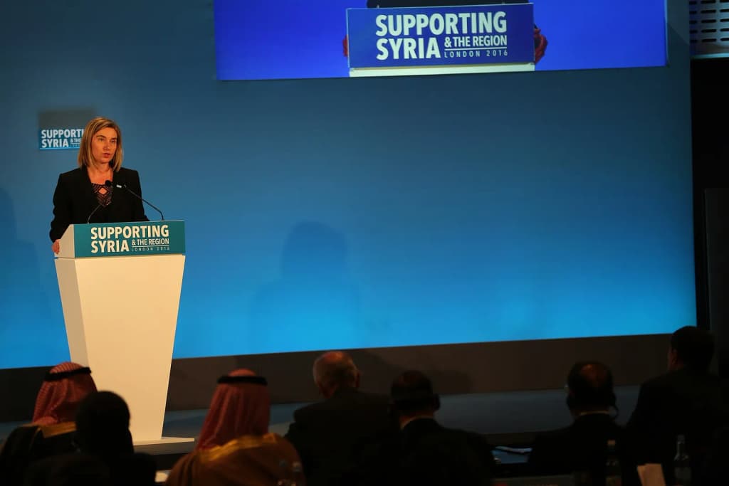 Federica Mogherini, EU High Representative for Foreign Affairs, addresses the 'Inside Syria' pledging session at the Supporting Syria conference. The conference