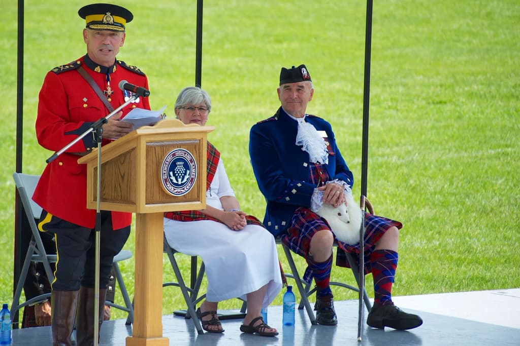 Bob Paulson, the Commissioner of the Royal Canadian Mounted Police (RCMP), declares the Glengarry Highland Games 'open' in Maxville Ontario. The 2012 games were