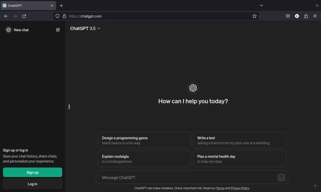 A screenshot of ChatGPT in May 2024.