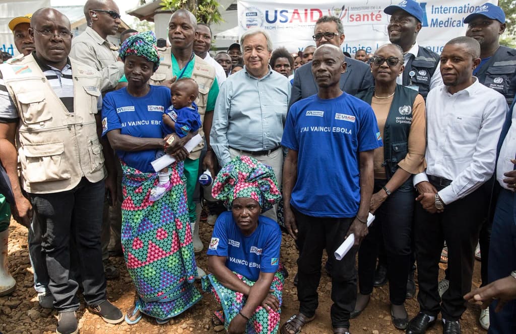 United Nations Secretary-General António Guterres visits the Mangina Ebola Treatment Centre, including meeting with Ebola survivors and discharge of patients. g