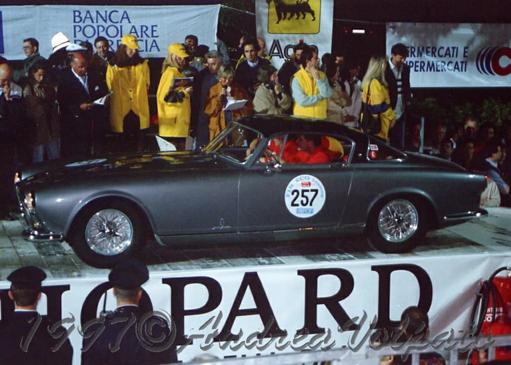 1954 Ferrari 375 America s/n 0339AL at Mille Miglia start in Brescia on 1 May 1997 driven by owner Marnell of USA. [1]