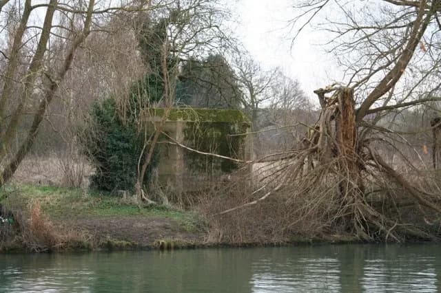Pillbox by the River Thames near Mongewell, Oxfordshire. It looks as if the gun openings have been bricked up.