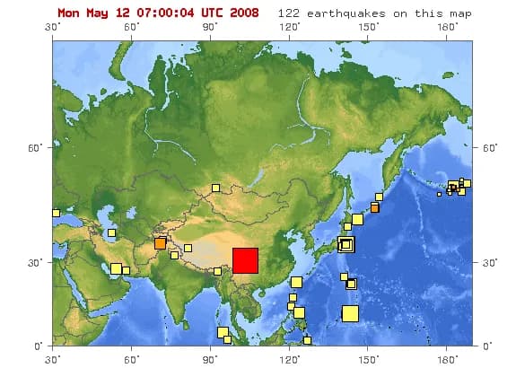 Map of epicenter of May 12 , 2008 earthquake in Sichuan Province in China