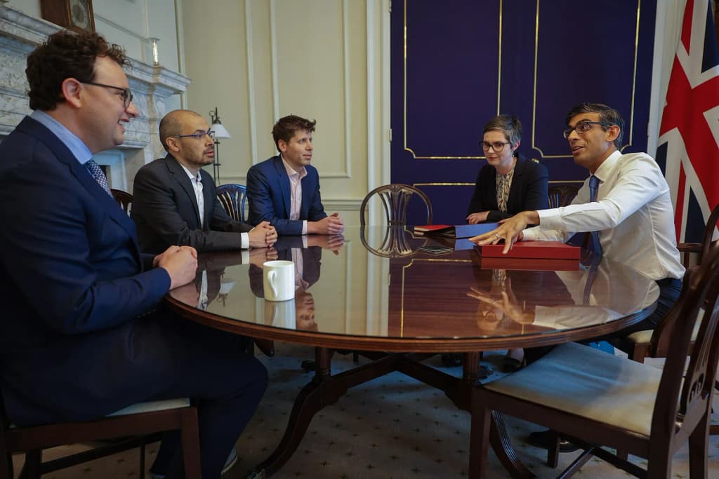 24/05/2023. London, United Kingdom. The Prime Minister Rishi Sunak meets with Demis Hassabis, CEO DeepMind, Dario Amodei, CEO Anthropic, and Sam Altman, CEO OpenAI, in 10 Downing Street. Picture by Simon Walker / No 10 Downing Street