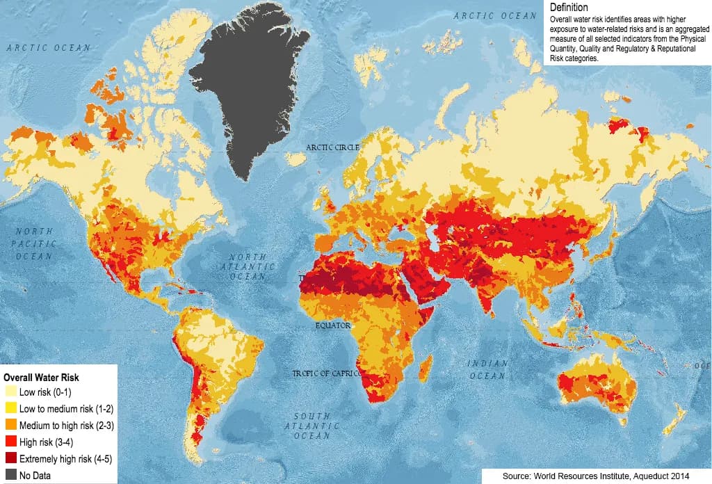 Global view of local exposure to water-related risks. Aggregated measure of quantitative, qualitative, regulatory and market based risks to local availability o