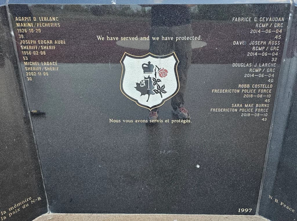 A section of the New Brunswick Peace Officers' Memorial in Fredericton, New Brunswick, Canada