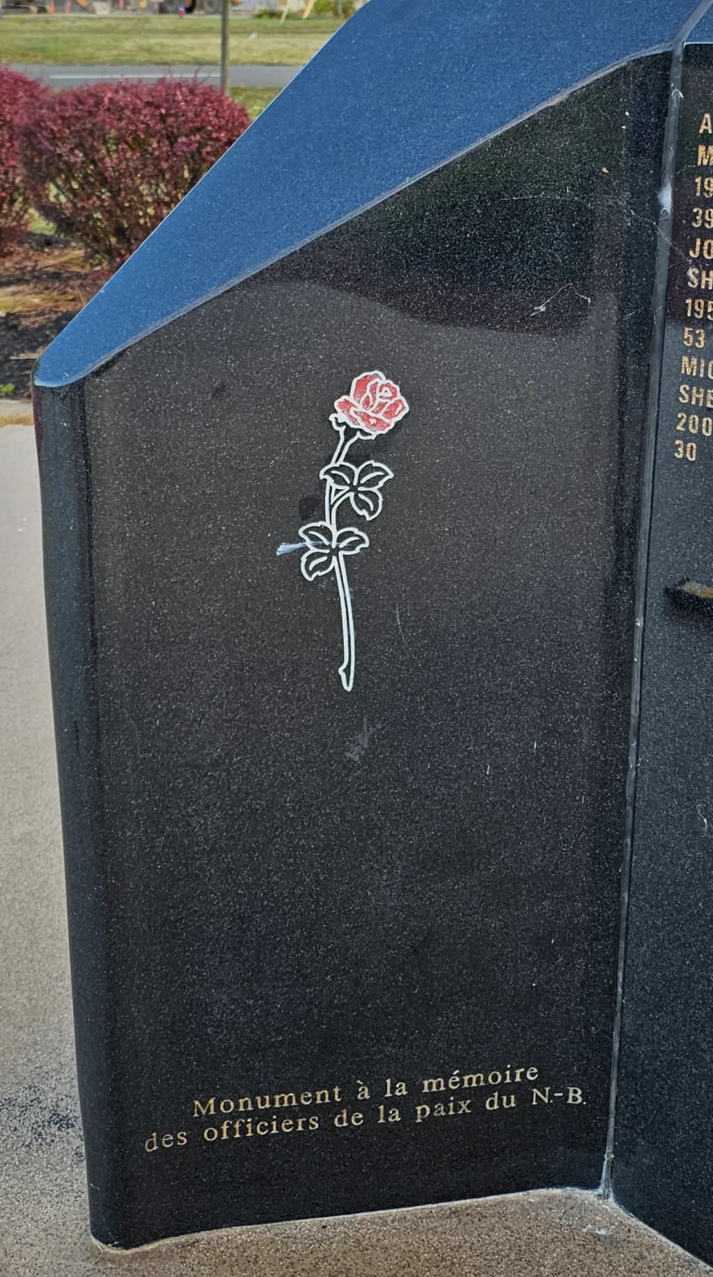 A section of the New Brunswick Peace Officers' Memorial in Fredericton, New Brunswick, Canada