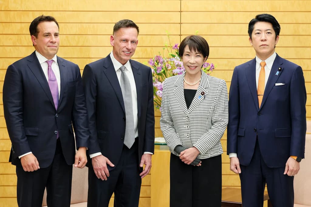 Japanese Prime Minister Sanae Takaichi received a courtesy call from Palantir's Peter Thiel on March 5, 2026.
