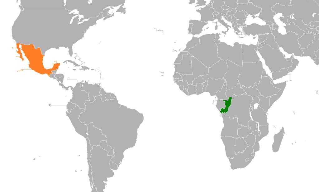 Map showing the locations of both the Republic of the Congo and Mexico