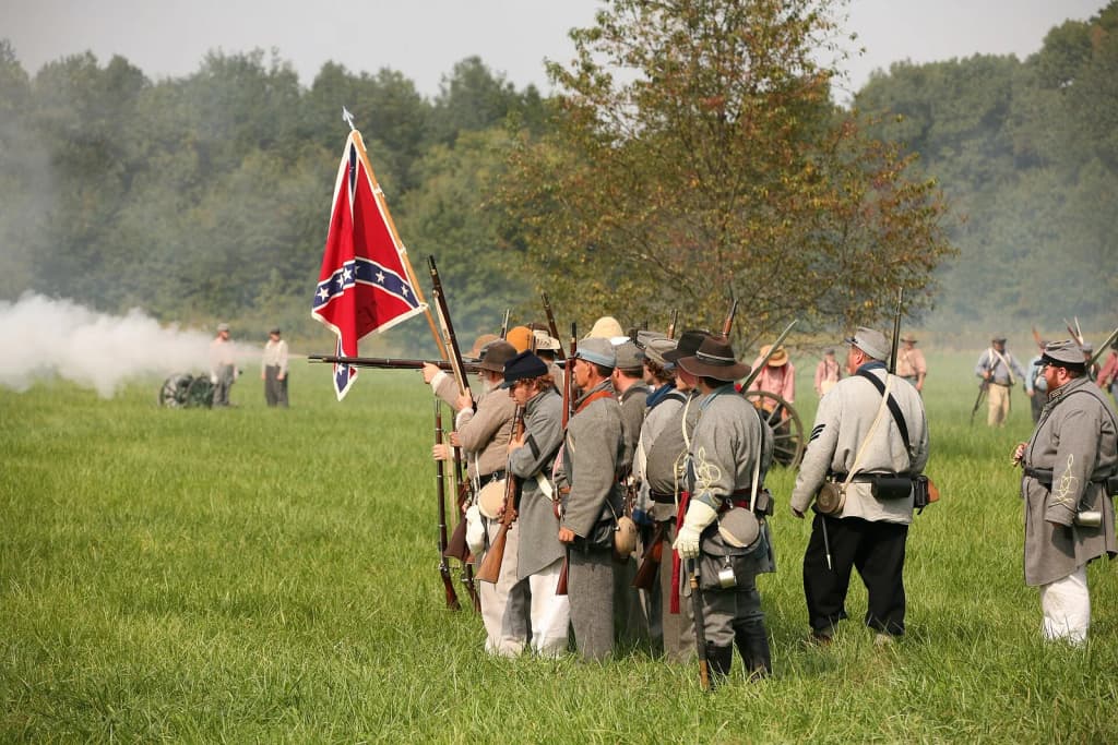 Civil war reenactment at Kennekuk County Park, near Danville, Illinois