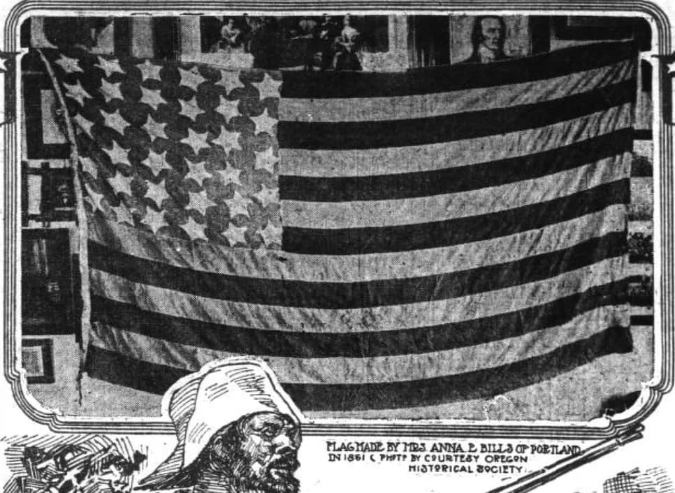 Source + Image:( https://oregonnews.uoregon.edu/lccn/sn85042444/1914-06-14/ed-1/seq-56/#words=FLAG+flag+Flag+flags )