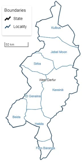 Map for localities boundaries of West Darfur State, Sudan