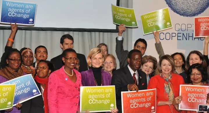 Speaker Nancy Pelosi participated in a roundtable with other women leaders this morning in Copenhagen to discuss solutions for climate change hosted by the Glob