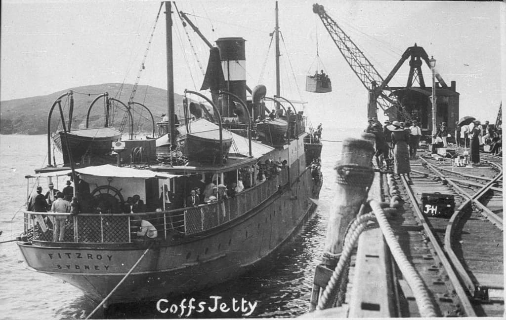 Langley Brothers' steamship Fitzroy Loading at Coffs Harbour, New South Wales