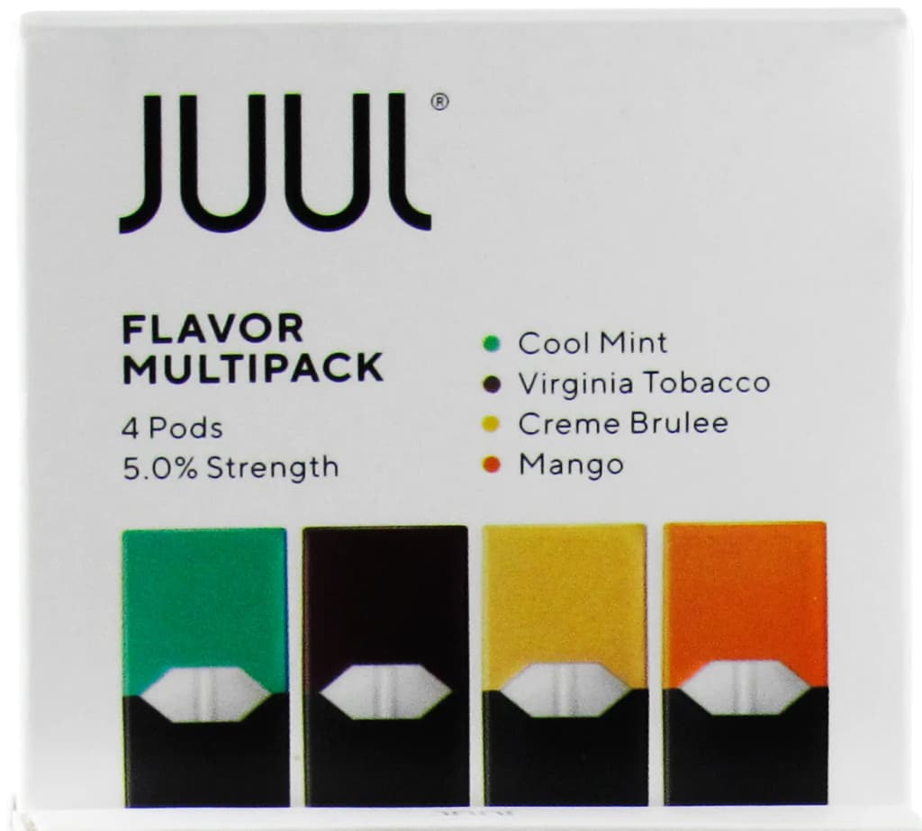 A flavour multipack for the Juul vaping device. Sweet-flavored electronic cigarettes promote youth vaping.